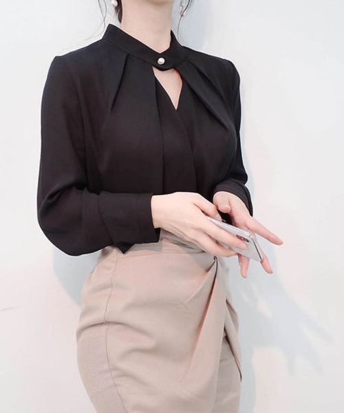 shoppinggo(ショッピングゴー)の「新作ブラウス シャツ トップス シャツ 白 Vネック(シャツ/ブラウス・レディース・ブラック/グレー/キャメル/ホワイト・M)」の19枚目の写真