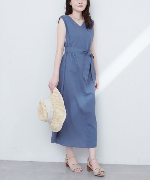 natural couture(ナチュラルクチュール)の「選べる袖丈前後2WAYベルト付きワンピース(ワンピース・レディース・ブラック/ライトベージュ/ブルー/ブラウン/レッド・フリ-/FREE)」の9枚目の写真