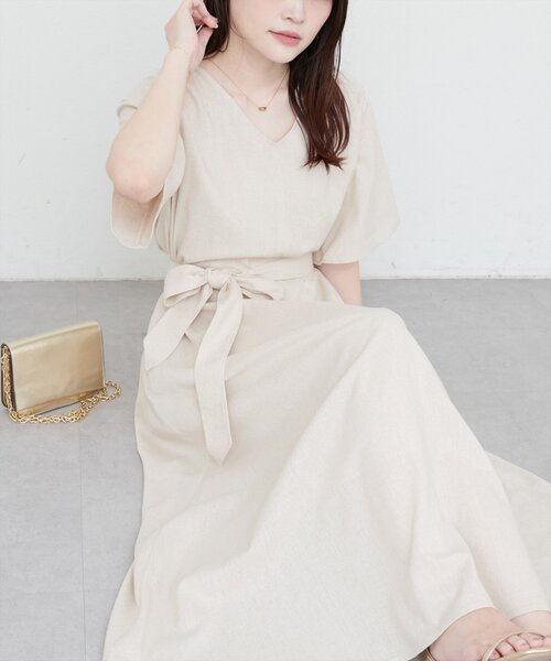 natural couture(ナチュラルクチュール)の「選べる袖丈前後2WAYベルト付きワンピース(ワンピース・レディース・ブラック/ライトベージュ/ブルー/ブラウン/レッド・フリ-/FREE)」の12枚目の写真