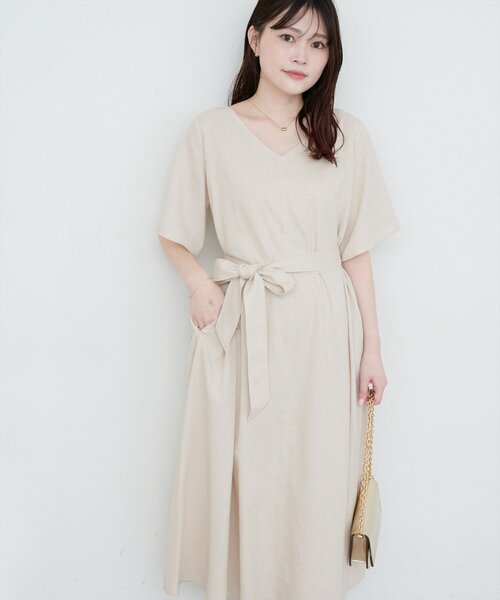 natural couture(ナチュラルクチュール)の「選べる袖丈前後2WAYベルト付きワンピース(ワンピース・レディース・ブラック/ライトベージュ/ブルー/ブラウン/レッド・フリ-/FREE)」の13枚目の写真