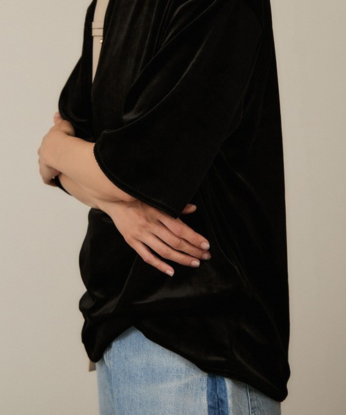 SALON adam et rope'（サロン アダム エ ロペ）の「トリアセベロアボックスTシャツ［セットアップ対応］（Tシャツ/カットソー・レディース・ベージュ/ブラック・FREE）」の7枚目の写真