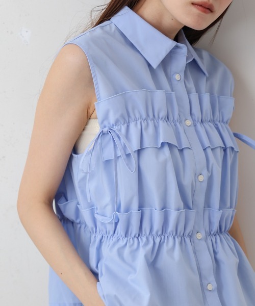 Bab(バブ)の「リボンギャザーノースリーブブラウス(シャツ/ブラウス・レディース・A/オフホワイト/ブルー・M)」の16枚目の写真