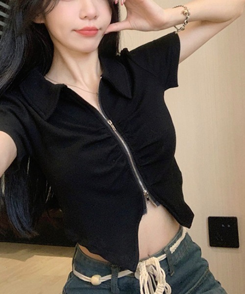 paravion（パラビオン）の「フロントギャザーデザイントップス（Tシャツ/カットソー・レディース・ブルー/ブラック/ホワイト/ブラウン/ピンク/ベージュ・FREE）」の10枚目の写真