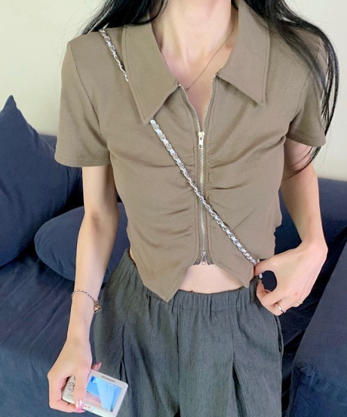 paravion（パラビオン）の「フロントギャザーデザイントップス（Tシャツ/カットソー・レディース・ブルー/ブラック/ホワイト/ブラウン/ピンク/ベージュ・FREE）」の20枚目の写真