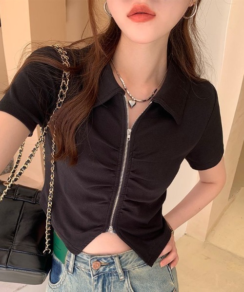 paravion（パラビオン）の「フロントギャザーデザイントップス（Tシャツ/カットソー・レディース・ブルー/ブラック/ホワイト/ブラウン/ピンク/ベージュ・FREE）」の7枚目の写真