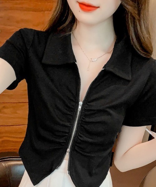 paravion（パラビオン）の「フロントギャザーデザイントップス（Tシャツ/カットソー・レディース・ブルー/ブラック/ホワイト/ブラウン/ピンク/ベージュ・FREE）」の11枚目の写真