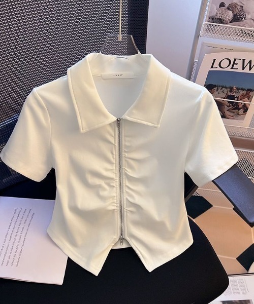 paravion（パラビオン）の「フロントギャザーデザイントップス（Tシャツ/カットソー・レディース・ブルー/ブラック/ホワイト/ブラウン/ピンク/ベージュ・FREE）」の12枚目の写真