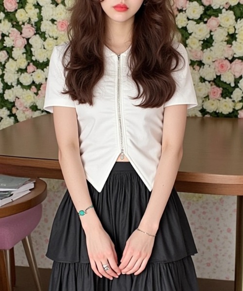 paravion（パラビオン）の「フロントギャザーデザイントップス（Tシャツ/カットソー・レディース・ブルー/ブラック/ホワイト/ブラウン/ピンク/ベージュ・FREE）」の14枚目の写真