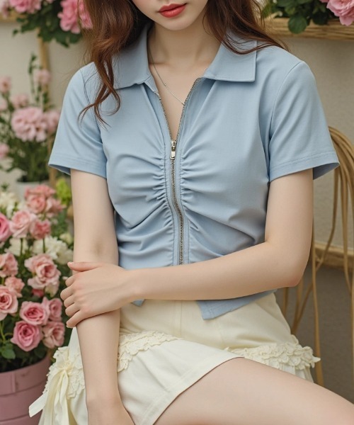 paravion（パラビオン）の「フロントギャザーデザイントップス（Tシャツ/カットソー・レディース・ブルー/ブラック/ホワイト/ブラウン/ピンク/ベージュ・FREE）」の19枚目の写真