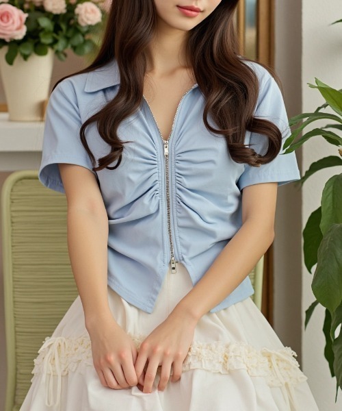 paravion（パラビオン）の「フロントギャザーデザイントップス（Tシャツ/カットソー・レディース・ブルー/ブラック/ホワイト/ブラウン/ピンク/ベージュ・FREE）」の18枚目の写真