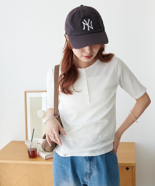DISCOAT（ディスコート）の「シアーリブヘンリー5分袖（Tシャツ/カットソー・レディース・オフホワイト/ホワイト×ブラック/サックスブルー/ブラック・FREE）」の21枚目の写真