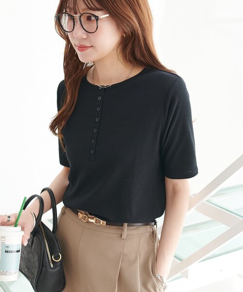 セール】シアーリブヘンリー5分袖（Tシャツ/カットソー）｜DISCOAT