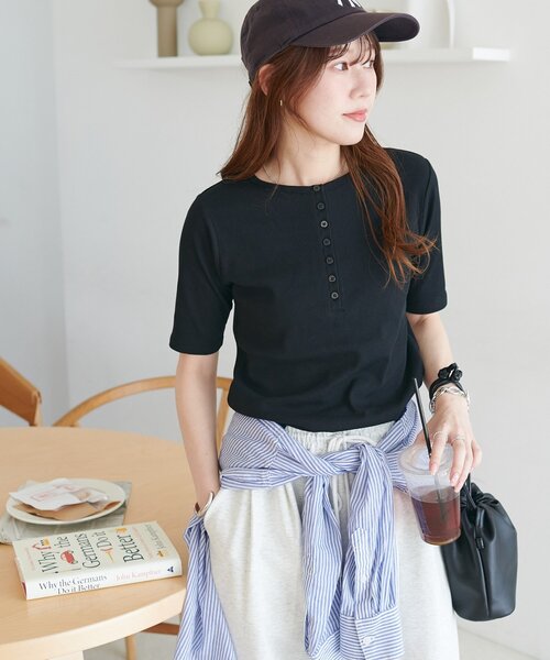 セール】シアーリブヘンリー5分袖（Tシャツ/カットソー）｜DISCOAT