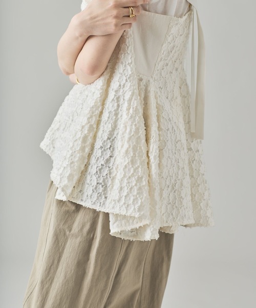 Curensology（カレンソロジー）の「Curensology(カレンソロジー)/ジャガードバルーンキャミブラウス（シャツ/ブラウス・レディース・ホワイト/ブラック・FREE）」の10枚目の写真