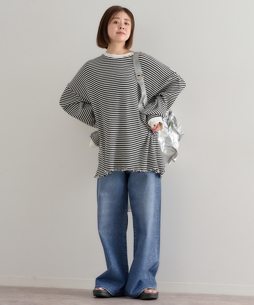 U by SPICK&SPAN(ユーバイスピックアンドスパン)の「グリッタールーズバギーデニム(デニムパンツ・レディース・ブルー・36/38/34)」の5枚目の写真