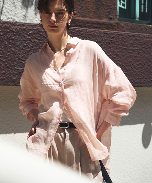 N.O.R.C（ノーク）の「麻シアーシャツ（シャツ/ブラウス・レディース・ピンク/ブラウン/オフホワイト/ブラック・フリー）」の4枚目の写真