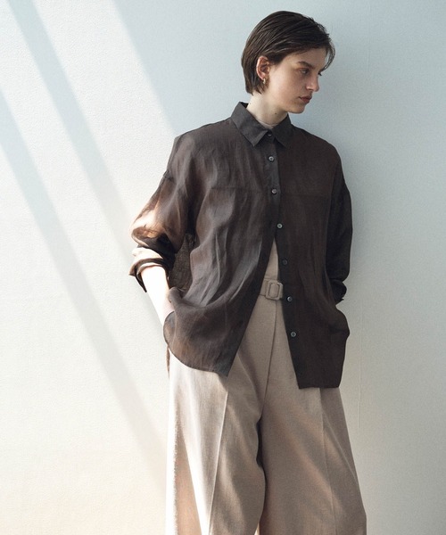 N.O.R.C（ノーク）の「麻シアーシャツ（シャツ/ブラウス・レディース・ピンク/ブラウン/オフホワイト/ブラック・フリー）」の6枚目の写真