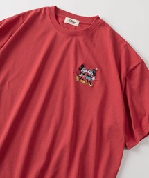 【71】【Disney/ディズニー】キャラクターデザイン ワッペンロゴ/フェイスワンポイント刺繍/フロントプリント クルーネックTシャツ/半袖Tシャツ/コンパクトTシャツ