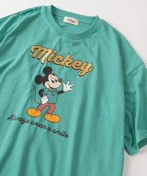 【71】【Disney/ディズニー】キャラクターデザイン ワッペンロゴ/フェイスワンポイント刺繍/フロントプリント クルーネックTシャツ/半袖Tシャツ/コンパクトTシャツ