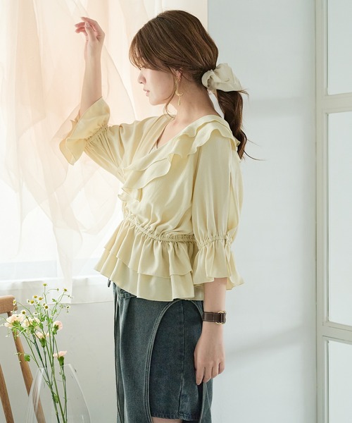 PRIORITYアシンメトリーフリル衿ブラウス asymmetrical frill blouse / アシンメトリーフリルブラウス