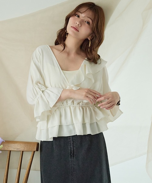 美品 コムデギャルソン 変形襟 アシンメトリー フリル ブラウス AD2013 mideal（マイディール）の「asymmetrical frill blouse