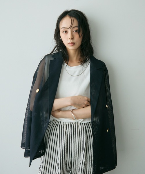 Trish(トリッシュ)の「メッシュシアーテーラードJK(テーラードジャケット・レディース・ネイビー/ブラウン・MEDIUM)」の21枚目の写真