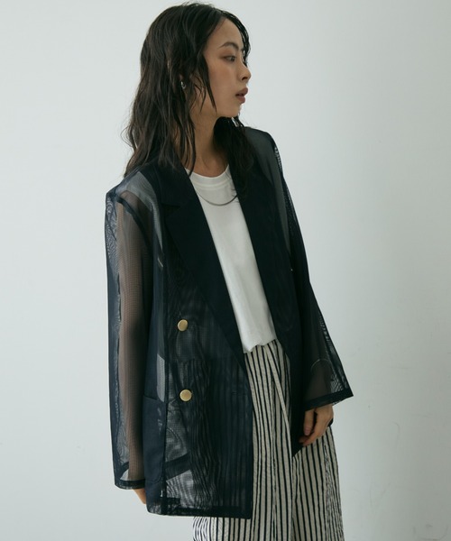 Trish(トリッシュ)の「メッシュシアーテーラードJK(テーラードジャケット・レディース・ネイビー/ブラウン・MEDIUM)」の17枚目の写真