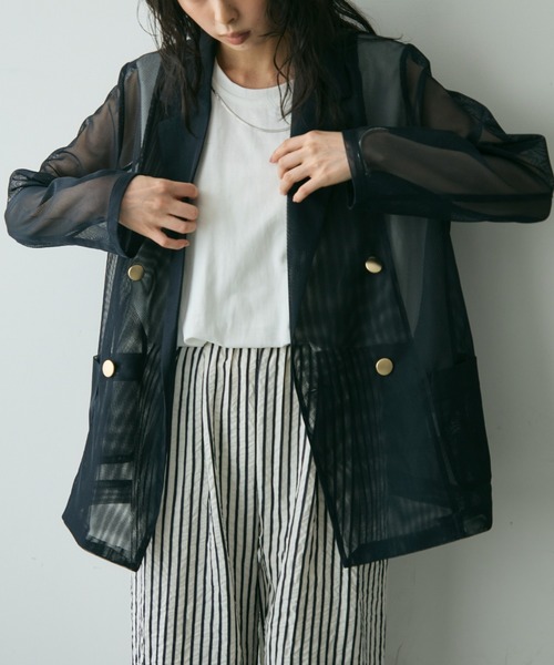 Trish(トリッシュ)の「メッシュシアーテーラードJK(テーラードジャケット・レディース・ネイビー/ブラウン・MEDIUM)」の18枚目の写真