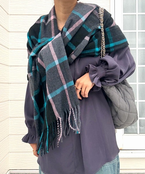 Q(キュー)の「ブロックチェックストール(ストール/ショール・レディース・ブラウン系その他/ブラック系その他・ONE SIZE)」の9枚目の写真