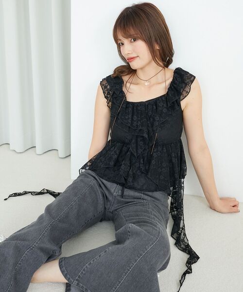 MAJESTIC LEGON（マジェスティックレゴン）の「フリルビスチェ（キャミソール・レディース・ブルー系その他5/アイボリー/ブラック・MEDIUM）」の2枚目の写真