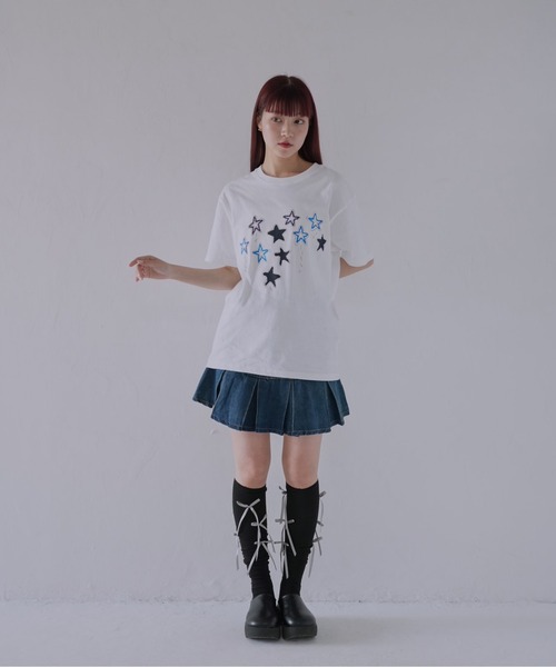 Uenui（ウニュイ）の「【 cunii 】 ステッチスター刺繍Tシャツ（Tシャツ/カットソー・レディース・ホワイト・FREE）」の4枚目の写真