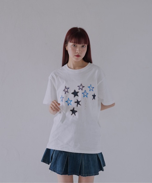 Uenui（ウニュイ）の「【 cunii 】 ステッチスター刺繍Tシャツ（Tシャツ/カットソー・レディース・ホワイト・FREE）」の5枚目の写真
