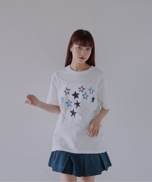 Uenui（ウニュイ）の「【 cunii 】 ステッチスター刺繍Tシャツ（Tシャツ/カットソー・レディース・ホワイト・FREE）」の6枚目の写真