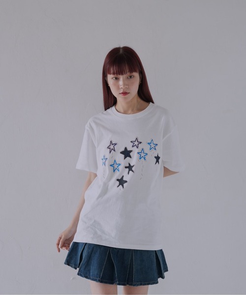 Uenui（ウニュイ）の「【 cunii 】 ステッチスター刺繍Tシャツ（Tシャツ/カットソー・レディース・ホワイト・FREE）」の7枚目の写真