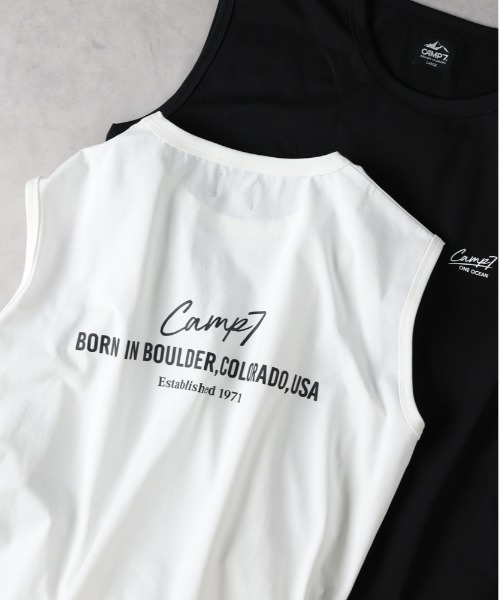 CAMP7(キャンプセブン)の「CAMP7(キャンプ7)【ONE OCEAN】プリントノースリーブTシャツ(タンクトップ・メンズ・ブラック/ホワイト・L/XL/M)」の1枚目の写真