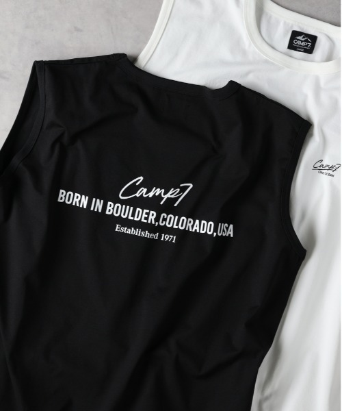 CAMP7(キャンプセブン)の「CAMP7(キャンプ7)【ONE OCEAN】プリントノースリーブTシャツ(タンクトップ・メンズ・ブラック/ホワイト・L/XL/M)」の2枚目の写真