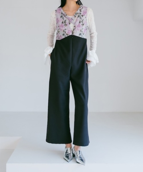 Cross Neck Jacquard Jumpsuits/クロスネックジャガードジャンプ