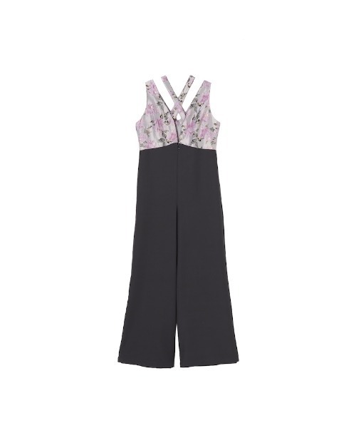 セール】Cross Neck Jacquard Jumpsuits/クロスネックジャガード