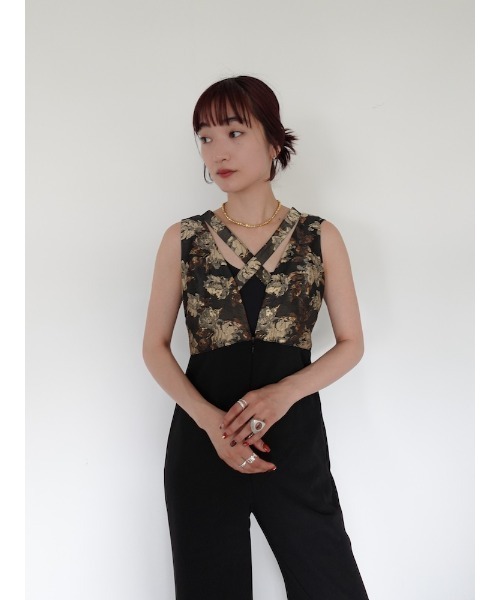 sahara（サハラ）の「Cross Neck Jacquard Jumpsuits/クロスネック