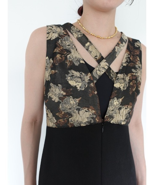sahara(サハラ)の「Cross Neck Jacquard Jumpsuits/クロスネックジャガードジャンプスーツ(つなぎ/オールインワン・レディース・ブラック/グレー・FREE)」の11枚目の写真