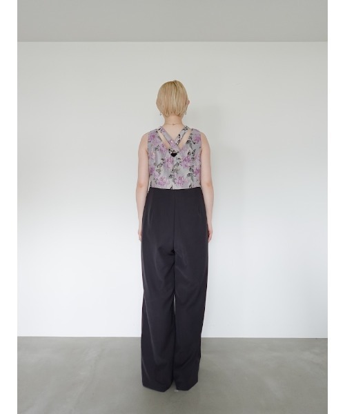 セール】Cross Neck Jacquard Jumpsuits/クロスネックジャガード