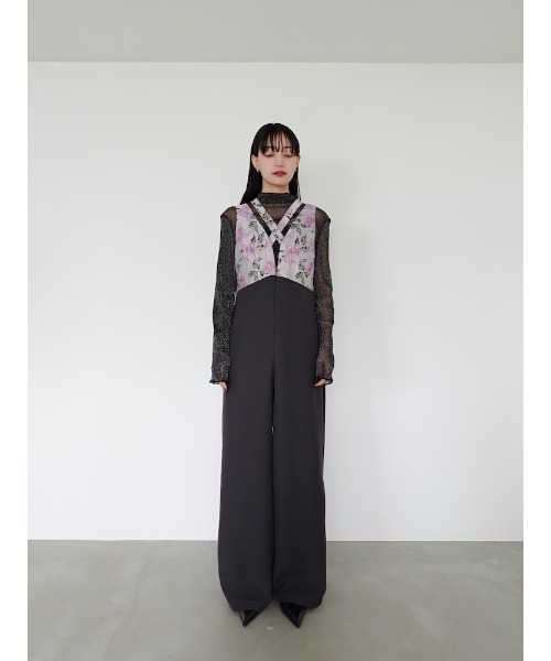 Cross Neck Jacquard Jumpsuits/クロスネックジャガードジャンプ