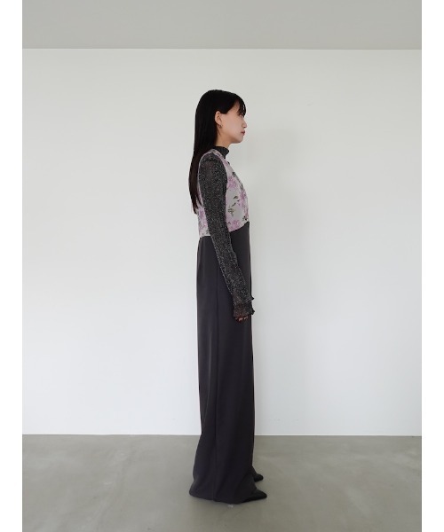 セール】Cross Neck Jacquard Jumpsuits/クロスネックジャガード