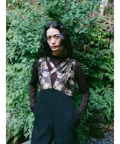 完売品　sahara Cross Neck Jacquard Jumpsuits sahara（サハラ）の「Cross Neck Jacquard Jumpsuits/クロスネック