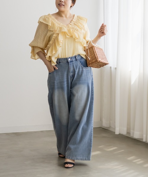 CLETTE(クレット)の「クロスフリル2WAYブラウス(シャツ/ブラウス・レディース・ブラック/イエロー/ホワイト・4L/3L/LL)」の16枚目の写真