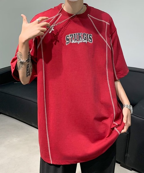 THE HITSS（ヒッツ）の「ロゴプリント オーバーサイズ ステッチデザイン Tシャツ（Tシャツ/カットソー・メンズ・ホワイト/レッド/ブラック・FREE）」の3枚目の写真