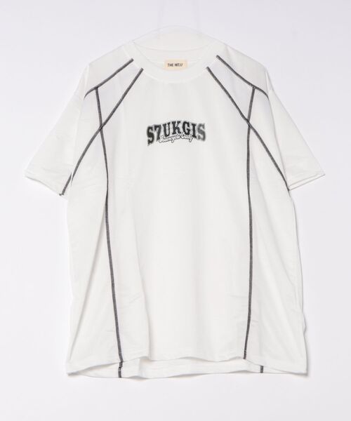 THE HITSS（ヒッツ）の「ロゴプリント オーバーサイズ ステッチデザイン Tシャツ（Tシャツ/カットソー・メンズ・ホワイト/レッド/ブラック・FREE）」の4枚目の写真