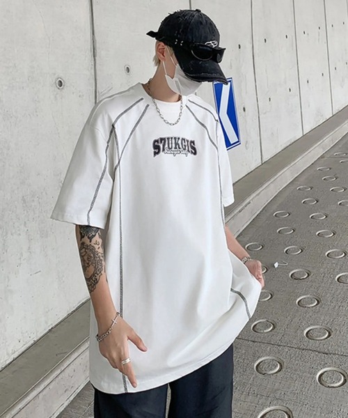 THE HITSS（ヒッツ）の「ロゴプリント オーバーサイズ ステッチデザイン Tシャツ（Tシャツ/カットソー・メンズ・ホワイト/レッド/ブラック・FREE）」の8枚目の写真