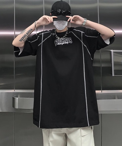 THE HITSS（ヒッツ）の「ロゴプリント オーバーサイズ ステッチデザイン Tシャツ（Tシャツ/カットソー・メンズ・ホワイト/レッド/ブラック・FREE）」の19枚目の写真