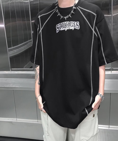 THE HITSS（ヒッツ）の「ロゴプリント オーバーサイズ ステッチデザイン Tシャツ（Tシャツ/カットソー・メンズ・ホワイト/レッド/ブラック・FREE）」の10枚目の写真